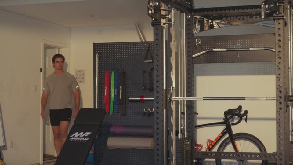 Home gym with a power rack and training equipment